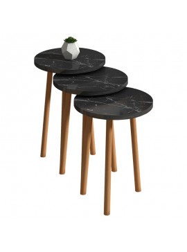 Βοηθητικά τραπέζια σαλονιού Mercer pakoworld σετ 3τεμ μαύρο μαρμάρου-φυσικό 33x33x46εκ 185-000006