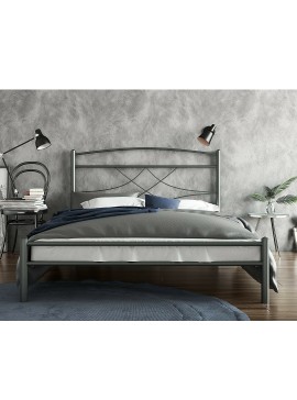 Κρεβάτι Μονό Emma Μεταλλικό με Τάβλες Ασημί Σφυρίλατο 90x200cm CHI-250001SET