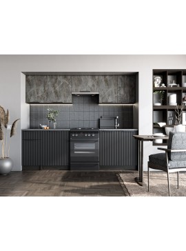 TAMARA 240 kitchen set, color: front - grey marble / black, body – carbon wood, worktop – grey DIOMMI60-24966