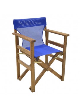 Καρέκλα-πολυθρόνα σκηνοθέτη Retto pakoworld μασίφ ξύλο οξιάς καρυδί-πανί μπλε 237-000024