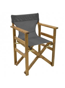 Καρέκλα-πολυθρόνα σκηνοθέτη Retto pakoworld μασίφ ξύλο οξιάς καρυδί-πανί μαύρο-γκρι 237-000034