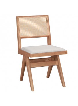 Καρέκλα Winslow pakoworld ξύλο rubberwood ανοικτό καρυδί-pvc rattan φυσικό-ύφασμα γκρι 247-000002