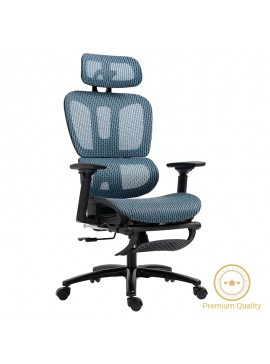 Καρέκλα γραφείου διευθυντή με υποπόδιο Verdant pakoworld Premium Quality mesh χρώμα μπλε 256-000002