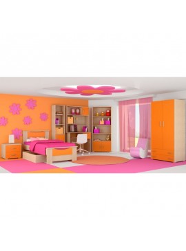 SARRIS  Παιδικό δωμάτιο "ΧΑΜΟΓΕΛΟ" σετ 9 τμχ σε χρώμα δρυς-πορτοκαλί SET XAMOGELO-PORTOKALI