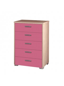Συρταριέρα παιδική με 5 συρτάρια σε χρώμα δρυς-ροζ 60x45x90  SB G5-ROZ