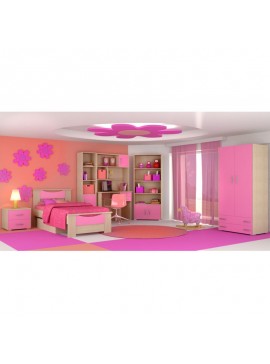 Παιδικό δωμάτιο "ΧΑΜΟΓΕΛΟ" σετ 9 τμχ σε χρώμα δρυς-ροζ  SET XAMOGELO-ROZ