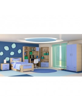 Παιδικό δωμάτιο "ΧΑΜΟΓΕΛΟ" σετ 9 τμχ σε χρώμα δρυς-μπλε  SET XAMOGELO-MPLE