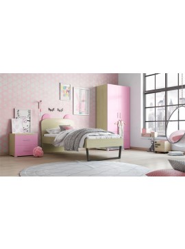Παιδικό δωμάτιο "ΚΟΡΩΝΑ" σετ 3 τμχ. σε χρώμα δρυς-ροζ  SET KORONA-ROZ