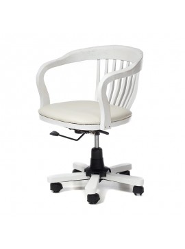 Καρέκλα γραφείου ξύλινη περιστρεφόμενη δερμάτινο κάθισμα λευκή πατίνα Mήκος 54 Πλάτος 46 Ύψος 80 Artekko 715-3090