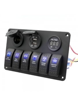  Ηλεκτρικός Πίνακας LED 6 Διακοπτών με θύρα USB, Βολτόμετρο & Φις Αναπτήρα FOURMAR-1410450