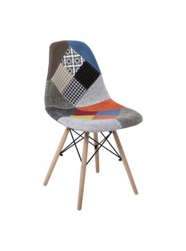 WOODWELL ART Wood Καρέκλα Τραπεζαρίας, Πόδια Οξιά, Κάθισμα PP με Ύφασμα Patchwork 47x52x84cm 47x52x84cm ΕΜ123,8