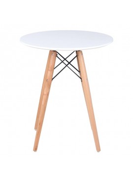 WOODWELL ART Wood Tραπέζι, Πόδια Οξιά Φυσικό, Επιφάνεια MDF Άσπρο Φ60cm H.70cm Φ60cm H.70cm Ε7082,1