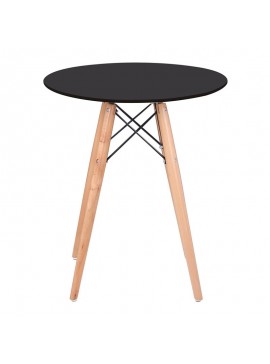 WOODWELL ART Wood Tραπέζι, Πόδια Οξιά Φυσικό, Επιφάνεια MDF Μαύρο Φ60cm H.70cm Φ60cm H.70cm Ε7082,2