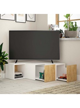 Έπιπλο τηλεόρασης γωνιακό Compact Megapap μελαμίνης χρώμα λευκό - φυσικό οξιάς 94,2x90,6x31,4εκ. 0214072