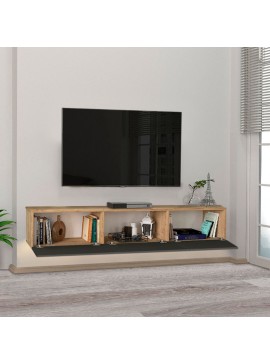 Έπιπλο τηλεόρασης επιτοίχιο Damla Megapap μελαμίνης με LED χρώμα sapphire oak - ανθρακί 180x29,5x29,5εκ. 0228124