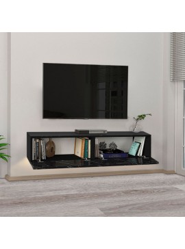 Έπιπλο τηλεόρασης επιτοίχιο Aristo Megapap από μελαμίνη με LED χρώμα μαύρο - εφέ μαρμάρου 135x31,6x25εκ. 0228128