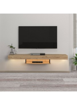 Έπιπλο τηλεόρασης επιτοίχιο Albares Megapap από μελαμίνη με LED χρώμα sapphire oak 150x29,6x22εκ. 0228145