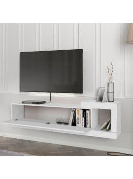 Έπιπλο τηλεόρασης επιτοίχιο Volare Megapap από μελαμίνη χρώμα λευκό 150x29,6x38,6εκ. 0228150