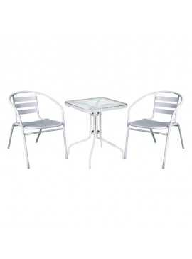 WOODWELL BALENO - FUNKY Set Βεράντας - Κήπου: Τραπέζι + 2 Πολυθρόνες Μέταλλο - Αλουμίνιο Άσπρο Table:70x70x70 Chair:54x60x73 Ε242,10S