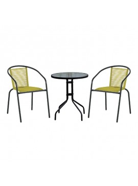 WOODWELL BALENO - FUNKY Set Βεράντας - Κήπου: Τραπέζι + 2 Πολυθρόνες PE Κίτρινο, Μέταλλο Μαύρο Table:Φ60x70 Chair:53x65x76cm Ε242,7S