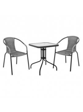 WOODWELL BALENO Set Κήπου - Βεράντας: Τραπέζι + 2 Πολυθρόνες Μέταλλο Ανθρακί - Wicker Mixed Grey Table:Φ60x70 Armchair:53x58x77 Ε240,14