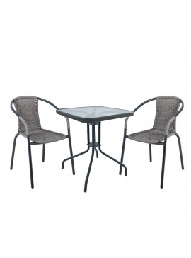 WOODWELL BALENO Set Κήπου - Βεράντας: Τραπέζι + 2 Πολυθρόνες Μέταλλο Ανθρακί, Wicker Mixed Grey Table:60x60x70 Seat:53x58x77 Ε240,10