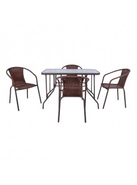 WOODWELL BALENO Set Τραπεζαρία Κήπου: Τραπέζι + 4 Πολυθρόνες Μέταλλο Καφέ - Wicker Brown Table:110x60x71 Seat:53x58x77 Ε240,3