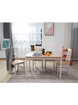 WOODWELL DAILY Set Τραπεζαρία Ξύλινη Σαλονιού - Κουζίνας: Τραπέζι + 4 Καρέκλες / Άσπρο - Φυσικό Table:118x74x73 Chair:43x48x94 Ε783,2S