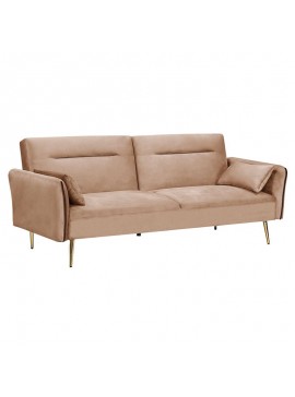 WOODWELL FLICK Καναπές - Κρεβάτι Σαλονιού - Καθιστικού, 3Θέσιος Ύφασμα Velure Καφέ Sofa:211x87x81-Bed:211x111x40 Ε9445,1