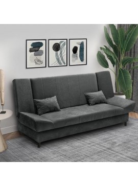 Kαναπές - κρεβάτι Tiko Plus Megapap τριθέσιος με αποθηκευτικό χώρο και ύφασμα σε σκούρο γκρι 200x90x96εκ. 0096461