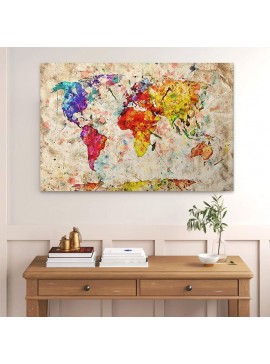 Πίνακας σε καμβά "Colorful World Map" Megapap ψηφιακής εκτύπωσης 100x70x3εκ. 0127946 arte-0127946
