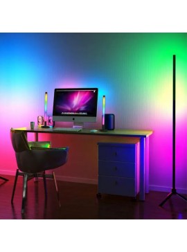 Φωτιστικό δαπέδου RGB LED Space Megapap με ασύρματο χειριστήριο χρώμα μαύρο Ø25x112εκ. 0234593