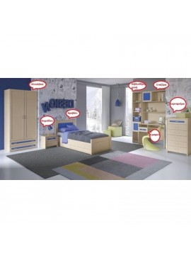 Savvidis Furniture  Σετ Παιδικού Δωματίου/Δρυς Μπλε 5τμχ(κρεβάτι για στρώμα 90x190 με τάβλες, γραφείο, κομοδίνο ,μονή βιβλιοθήκη) BEST-30057