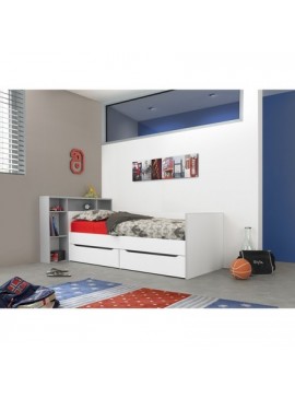 Epiplo World  Babel Tete Καναπές κρεβάτι με δυο αποθηκευτικά συρτάρια και ράφια 130x227εκ. ( για στρώμα 90x200εκ. ) Λευκό - Γκρι με ανατομικό πλαίσιο BEST-1523336