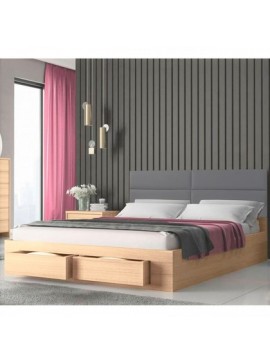 Epiplo World  Κρεβάτι διπλό Marcel με 2 συρτάρια 160x207εκ. ( για στρώμα 150x200εκ. ) Λάττε-Γκρι ανοιχτό Pu BEST-1538899