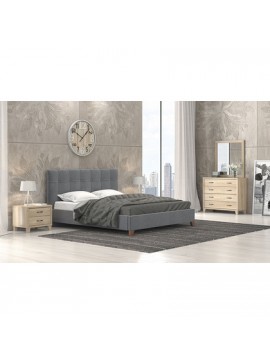 Savvidis Furniture  Σετ Κρεβατοκάμαρας 5τμχ (κρεβάτι για στρώμα 150x200 , 2 κομοδίνα, τουαλέτα και καθρέφτης) N62 Ύφασμα Με Επιλογή Χρώματος / Λάττε Μελαμίνη BEST-8080255