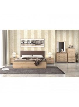 Savvidis Furniture  Σετ Κρεβατοκάμαρας 6τμχ (κρεβάτι για στρώμα 150x200, 2 κομοδίνα, τουαλέτα με καθρέφτη, κολώνα) N6 Μελί Μελαμίνη BEST-8080308