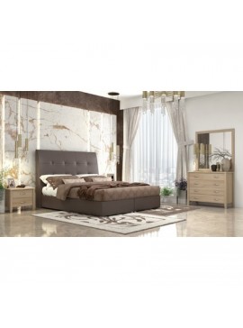 Savvidis Furniture  Σετ Κρεβατοκάμαρας (κρεβάτι για στρώμα 160x200 με αποθηκευτικό χώρο, 2 κομοδίνα, τουαλέτα και καθρέφτης) N60 Μελί Τεχνόδερμα /Μελαμίνη BEST-30367