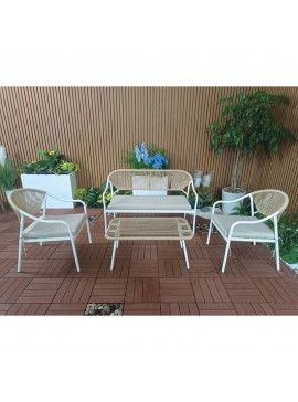 WOODWELL PALERMO Set Σαλόνι Κήπου- Μεταλλικό Άσπρο, Wicker Φυσικό :Τραπέζι+2 Θέσιος+2 Πολυθρόνες 88x48x40-124x63x78-60x63x78cm Ε257,1