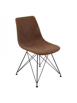WOODWELL PANTON Καρέκλα Μέταλλο Βαφή Μαύρο, PU Vintage Brown 43x57x81cm ΕΜ777,2