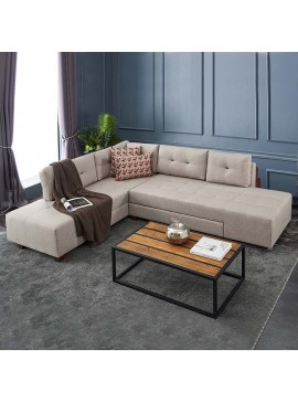 Γωνιακός καναπές - κρεβάτι Manama Megapap αριστερή γωνία υφασμάτινος χρώμα κρεμ 280x206x85εκ. 0216788