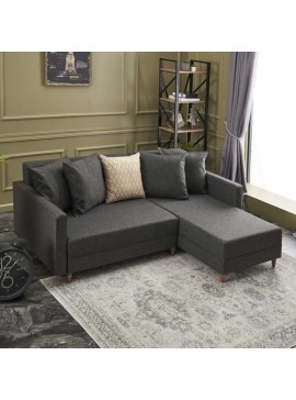 Γωνιακός καναπές - κρεβάτι Aydam Megapap δεξιά γωνία υφασμάτινος χρώμα ανθρακί 215x150x80εκ. 0230002