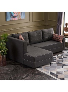 Γωνιακός καναπές - κρεβάτι Ece Megapap αριστερή γωνία υφασμάτινος με αποθηκευτικό χώρο χρώμα ανθρακί 242x160x88εκ. 0216792