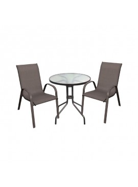 WOODWELL RIO Set Κήπου - Βεράντας: Τραπέζι + 2 Πολυθρόνες Μέταλλο Καφέ, Textilene Καφέ Table:Φ60x70 ArmChair:55x72x89 Ε270,6S