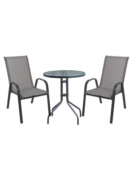 WOODWELL RIO Set Κήπου - Βεράντας: Τραπέζι + 2 Πολυθρόνες Μέταλλο Βαφή Ανθρακί, Textilene Γκρι Table:Φ60x70 Armchair:55x74x91 Ε270,50S