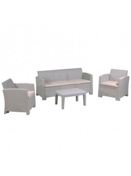 WOODWELL SAVANNA Set Σαλόνι Κήπου Βεράντας  K/D, PP-UV Sand Grey Μαξιλάρια Μπεζ Table+Sofa 3Seater+2 Armchairs Ε353,1