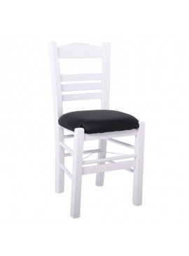 WOODWELL ΣΙΦΝΟΣ Καρέκλα Οξιά Βαφή Εμποτισμού Λάκα Άσπρο, Κάθισμα Pu Μαύρο 41x45x88cm Ρ969,Ε8Τ