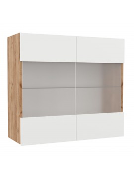 Επιτοίχιο ντουλάπι με τζάμι κουζίνας Soft Λευκό με βελανιδιά Διαστάσεις 80x30,5x72,8εκ SO-SV80G