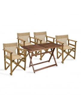 Σετ κήπου "SUNSET" 5 τμχ από ξύλο/textilene σε χρώμα καρυδί/cappuccino 140x80x75 001-00353