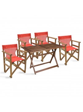 Σετ κήπου "SUNSET" 5 τμχ από ξύλο/textilene σε χρώμα καρυδί/κόκκινο 140x80x75 001-00355